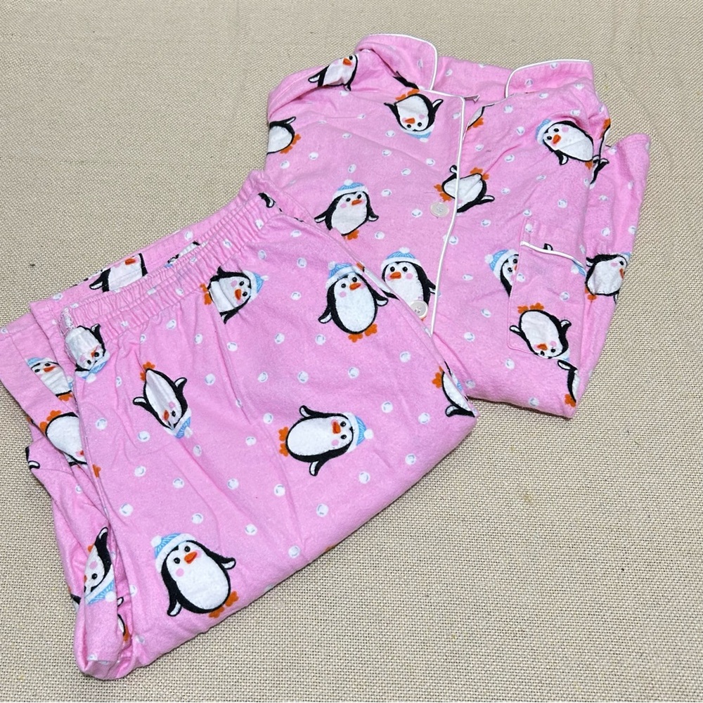 Pink Penguin Print Pajama Set Large